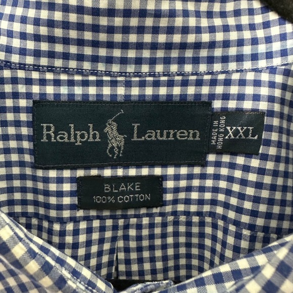 Ralph Lauren Blake Mens XXL Blue Gingham Short Sleeve Cotton Button Down Shirt - Picture 3 of 4